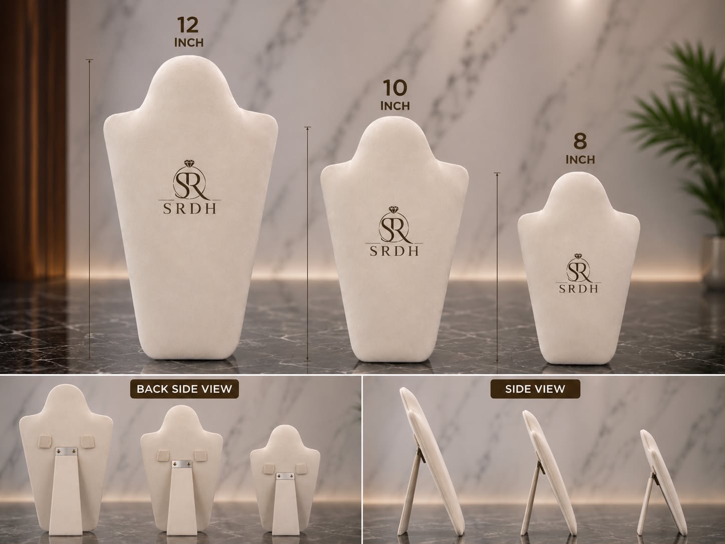 Premium Black Necklace Display Bust – 8, 10 & 12 Inch