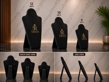 Premium Black Necklace Display Bust – 8, 10 & 12 Inch